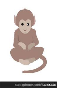 Funny Monkey Sitting. Brown monkey illustration. Funny monkey sitting isolated on white background. Animal adorable mammal monkey vector character. Monkey icon. Cute chimpanzee cartoon. Wildlife character