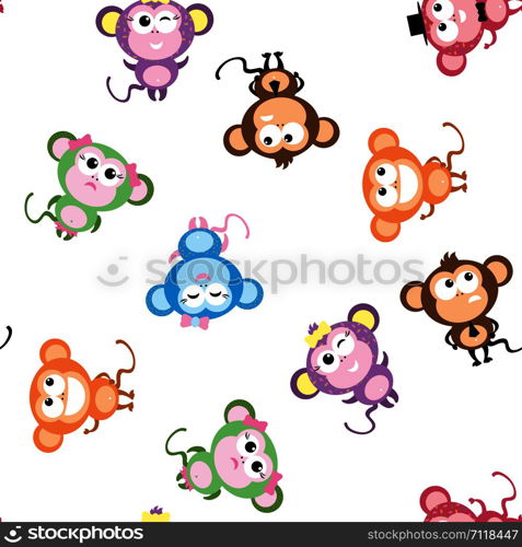 Funny Monkeys seamless pattern,cute wild animals,vector illustration. Funny Monkeys seamless pattern,cute wild animals,