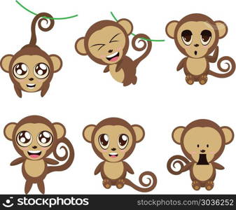 Funny Monkeys. Set of cartoon funny monkeys in different expressions and poses.