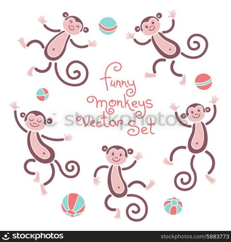 Funny monkeys vector isolated set of illustrations. Lovely monkey and balls elements for design. Funny monkeys vector isolated set of illustrations. Lovely monkey and balls elements for design.