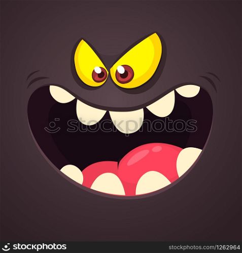Funny Monster Smiling Face. Vector illustration. Halloween cartoon monster screaming