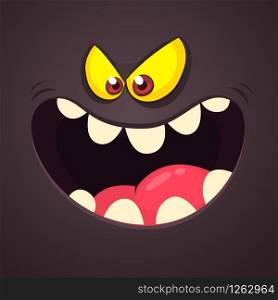 Funny Monster Smiling Face. Vector illustration. Halloween cartoon monster screaming