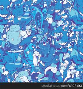 funny monsters seamless pattern vector illustration