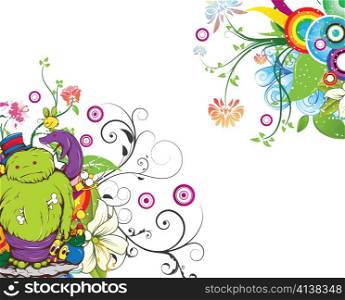 funny monsters with floral