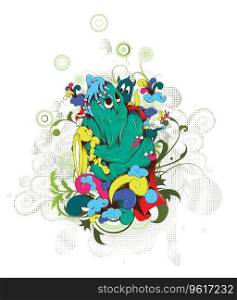 Funny monsters with floral Royalty Free Vector Image