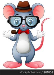 Funny mouse hipster with glasses and bow tie