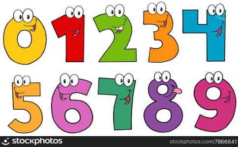 Funny Numbers Cartoon Mascot Characters . Collection