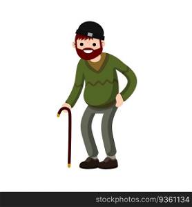 Funny old man with cane. Senior and Lifestyle of grandfather. Cartoon flat illustration.. Funny old man with cane. Senior and Lifestyle