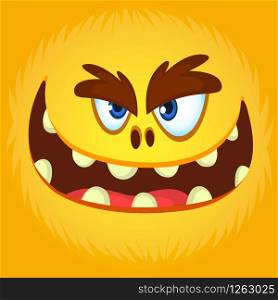 Funny Orange Monster Face. Vector illustration. Halloween cartoon monster