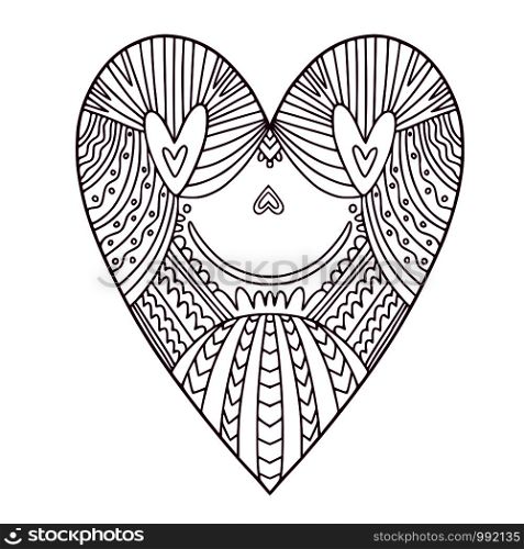 Funny ornamentalal heart. Valentines day print design. Coloring book page. Heart tattoo line art.. Funny ornamentalal heart. Valentines day print design. Coloring book page. Heart tattoo line art