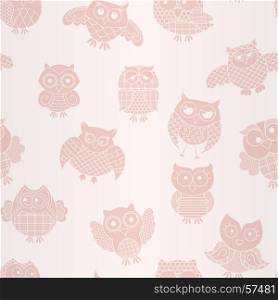 Funny ornate cartoon owl seamless vector pattern