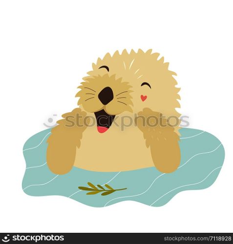 Funny otter taking shower sitting in a river. Animal character vector illustration. Funny otter taking shower sitting in a river