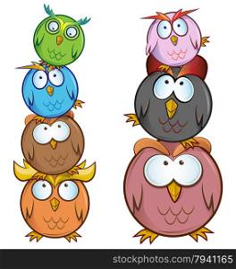 funny owl cartoon set