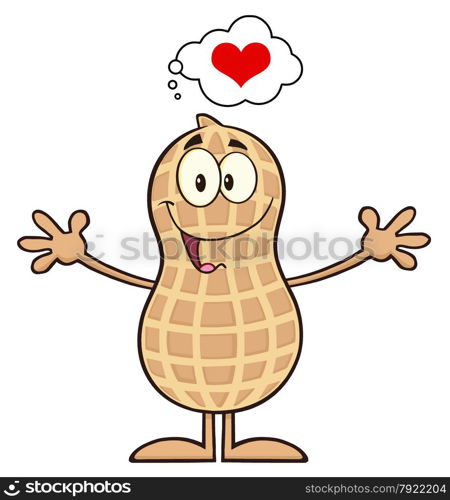 Funny Peanut Cartoon Character Thinking Of Love And Wanting A Hug