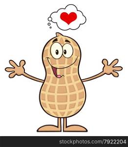 Funny Peanut Cartoon Character Thinking Of Love And Wanting A Hug