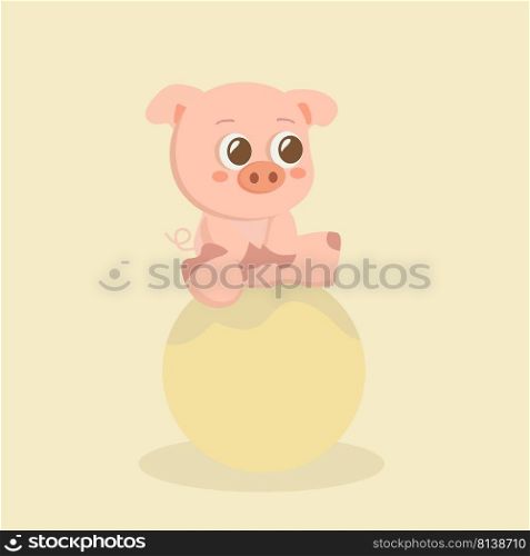 Funny pig vector on pastel background. . Funny pig vector 