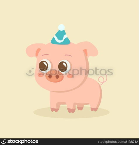 Funny pig vector on pastel background. . Funny pig vector 