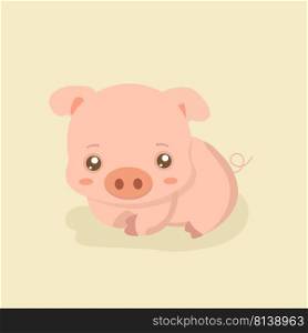 Funny pig vector on pastel background. . Funny pig vector 