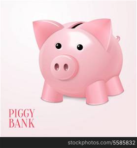 Funny pink ed piggy bank money box saving symbol poster vector illustration