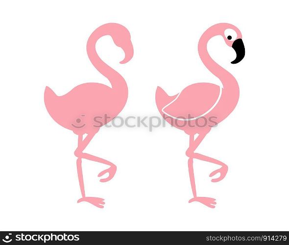 Funny pink flamingo. Cartoon style. Vector illustration for Your design.