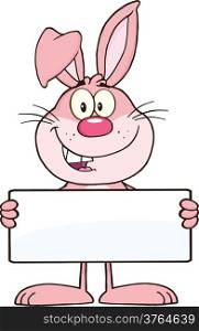 Funny Pink Rabbit Cartoon Character Holding A Banner