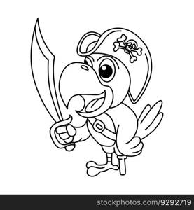 Funny pirates parrot cartoon characters vector illustration. For kids coloring book.