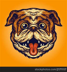 Funny Pug Head Dog Vector illustrations for your work Logo, mascot merchandise t-shirt, stickers and Label designs, poster, greeting cards advertising business company or brands.