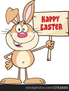 Funny Rabbit Cartoon Character Holding A Wooden Board With Text