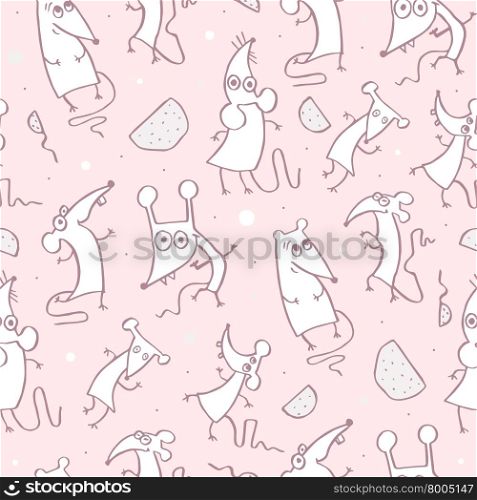 Funny Rat, seamless pattern. Hand drawn doodles illustration. Vector Background