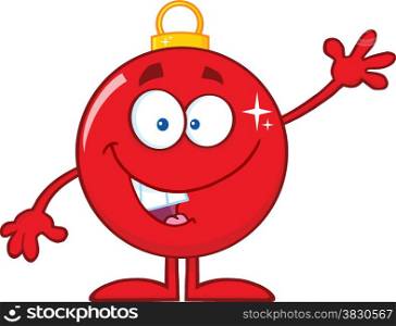 Funny Red Christmas Ball Cartoon Character Waving