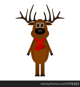 Funny reindeer in a scarf for christmas smiling on a white background. Funny reindeer in a scarf for christmas smiling