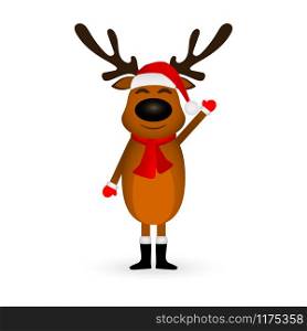 Funny reindeer in a scarf for christmas smiling on a white background. Funny reindeer in a scarf for christmas smiling on a white
