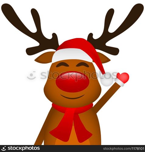 Funny reindeer in a scarf for christmas smiling on a white background. Funny reindeer in a scarf for christmas smiling on a white