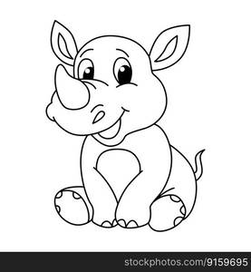 Funny rhino cartoon characters vector illustration. For kids coloring book.