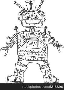 Funny robot in doodle style