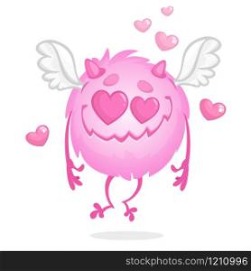 Funny round monster in love. St Valentines Day cupid character