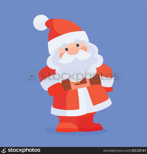 Funny Santa Claus character icon. Cute cartoon Santa with gorgeous beard flat vector. Celebrating Merry Christmas and Happy New Year concept. For Christmas greeting card, holiday invitations design. Funny Santa Claus Character Cartoon Icon. Funny Santa Claus Character Cartoon Icon