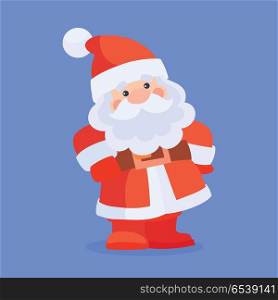 Funny Santa Claus character icon. Cute cartoon Santa with gorgeous beard flat vector. Celebrating Merry Christmas and Happy New Year concept. For Christmas greeting card, holiday invitations design. Funny Santa Claus Character Cartoon Icon. Funny Santa Claus Character Cartoon Icon