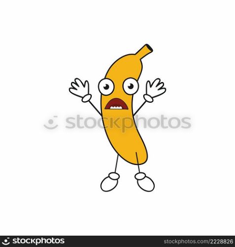 Funny scared banana with eyes and mouth. Funny fruit emoticons. Banana isolated on a white background.