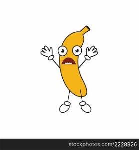 Funny scared banana with eyes and mouth. Funny fruit emoticons. Banana isolated on a white background.