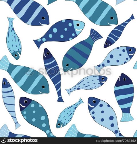 Funny sea seamless pattern vector illustration with fishes
