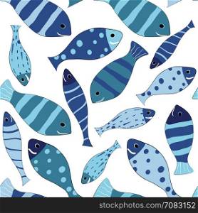 Funny sea seamless pattern vector illustration with fishes
