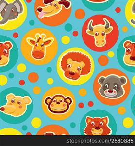 Funny seamless pattern with cartoon animal heads - vector illustration