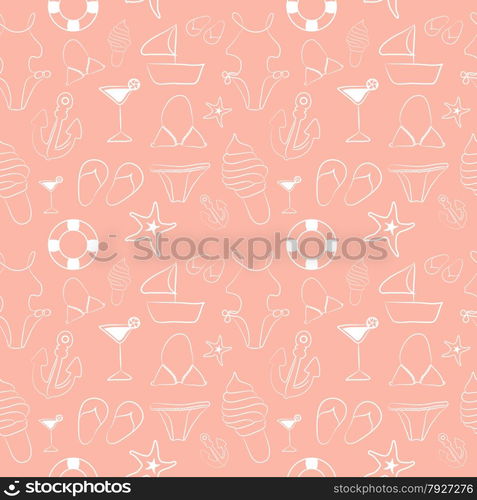 Funny seamless pattern with sketch summer elements