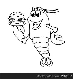 Funny shrimp chef cartoon characters vector illustration. For kids coloring book.