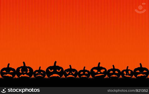 Funny silhouettes of pumpkins on an orange background for all saints Halloween.
