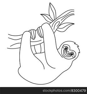 Funny sloth cartoon characters vector illustration. For kids coloring book.