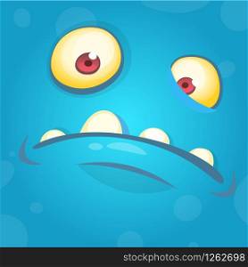 Funny smiling cartoon monster face avatar. Halloween monster character. Prints design for t-shirts