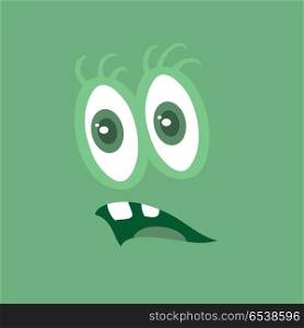Funny Smiling Monster Smile Bacteria Character. Funny smiling monster. Smile character. Happy germ with tooth. Monster with big eyes and mouth. Vector cartoon funny bacteria illustration in flat style design. Friendly virus. Microbe face