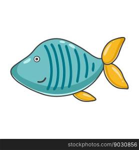 Funny striped fish baby character. Cute underwater sea dweller, isolated vector illustration. Aquatic animal clip art. Funny striped fish baby character